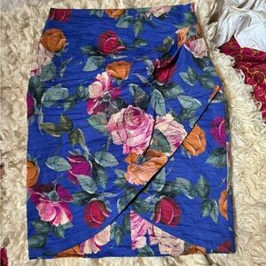 Nicole Miller stretch silk shantung floral bodycon mini skirt tulip sample XS S